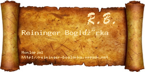 Reininger Boglárka névjegykártya